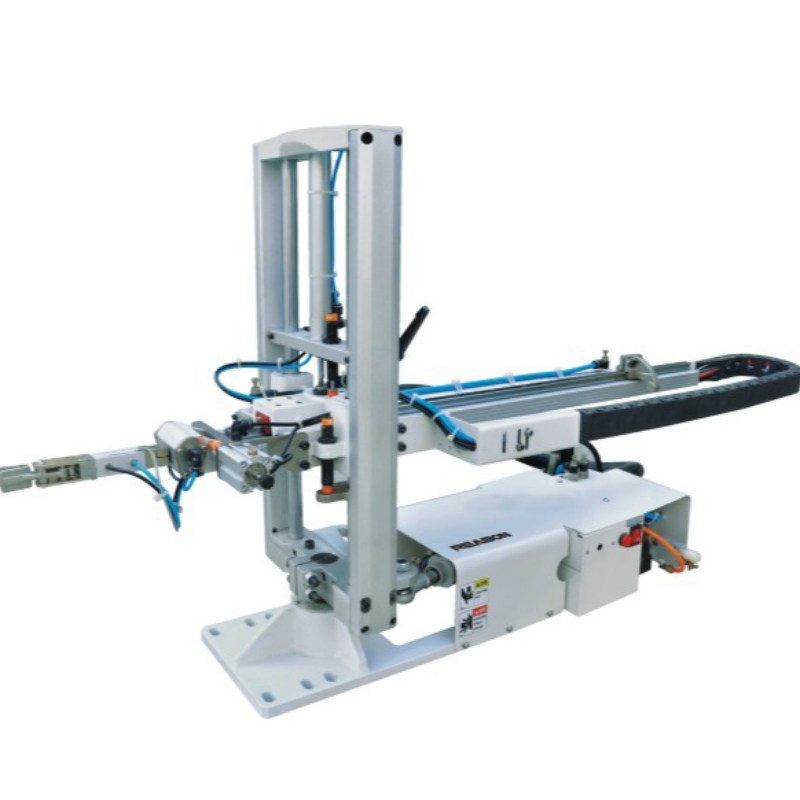 Industriële mechanische arm en manipulatorrobot of pneumatische robotarm voor werkplaatsautomatisering