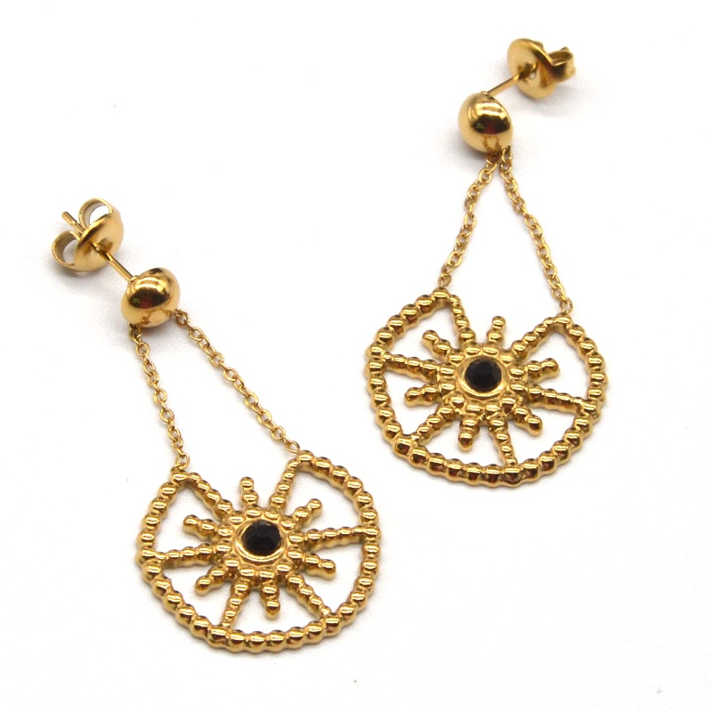 Roestvrijstalen gouden vrouwelijke modellen met bloemhangers, oorknopjes ontwerp, charmant werk voor jonge vrouwen. China Ruifanbao Sieradenfabriek