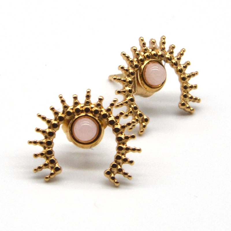 Vergulde agaat oorbellen, roestvrij staal gouden dames oorbellen Ruifanbao China sieraden verwerking fabriek