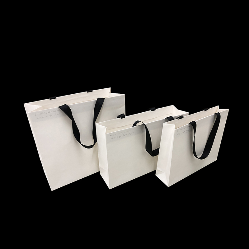 Witte cadeauzakje met satijnlint handvatten kleine, middelgrote en grote afmetingen