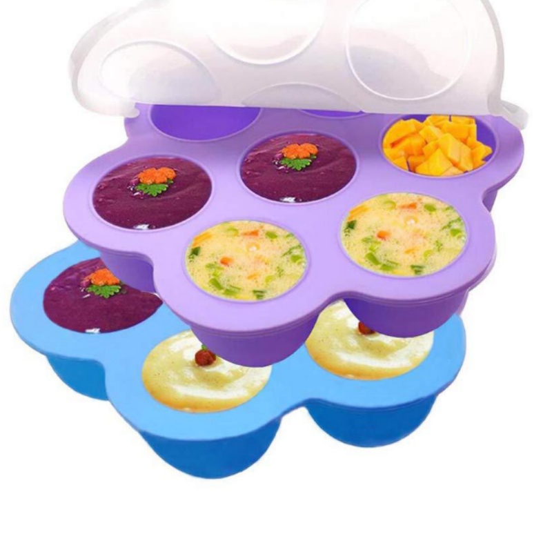 Silicon food box 7-hole multi-functionele ijs rooster baby voedsel box baby voedsel draagbaar
