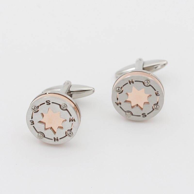 Groothandel heren roestvrijstalen tweekleurige manchetknopen in windstijl