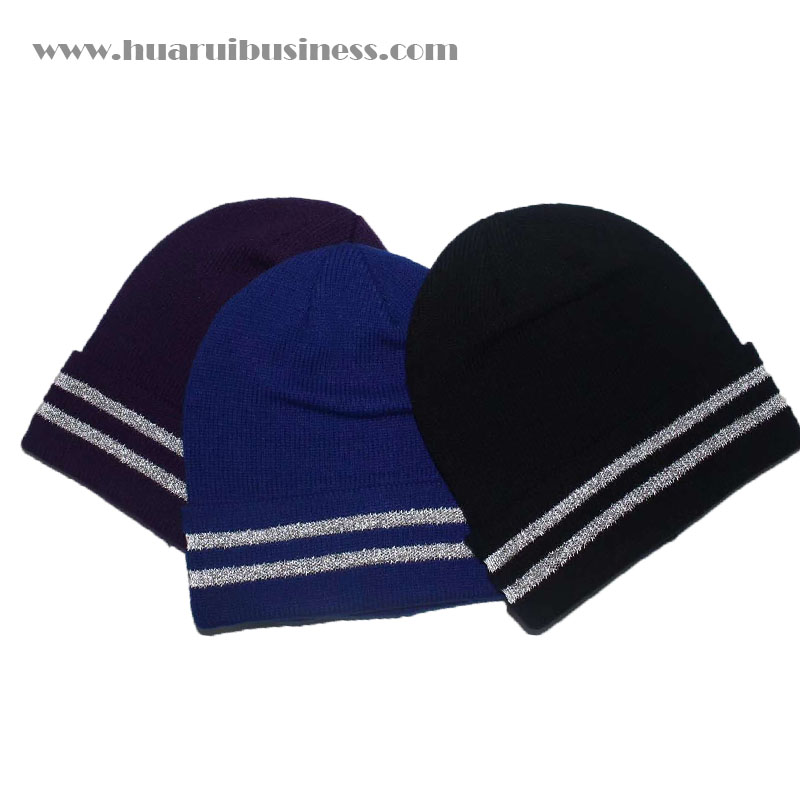 acryl gebreide muts, acryl brei hoed, tuque, wintermuts, geboeide muts, muts met manchet, manchet met reflecterende strepen