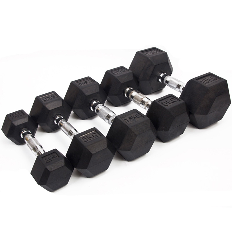 Rubber Coated Solid Steel Hexagonal Dumbell