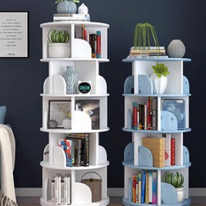 TMJ-2050 Custom Modern Home Wood White Revolving Storage Holders Racks Roting Book Shelf