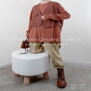 Losse-montage ontwerp Minimalistische ronde Collar stijl Stijve mouw Casual Vaste kleur katoen en linnen oversized aangepaste 19538 T-shirts + Waistcoats