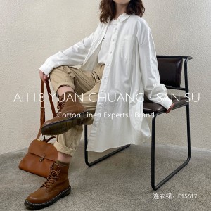 Losse-fitting design Minimalistische stijlvolle Casual Solid Color Printed color katoen en linnen oversized custom 15617 Shirt Dresses