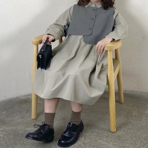 Losse-fitting design Minimalistische stijlvolle Casual Solid Color Printed color katoen en linnen oversized custom 19530 Shirt Dresses + Waistcoat