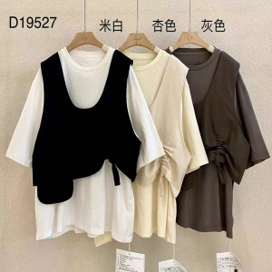 Ruimvallend ontwerp Minimalistische stijl met ronde kraag Gestikte mouwstijl Casual Effen kleur katoen en linnen oversized op maat gemaakte 19527 T-shirts + gilet