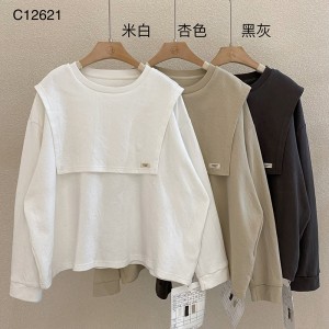 Lospassend ontwerp Minimalistische ronde collar stijl Gesnopte mouw Casual Vaste kleur katoen en linnen oversized aangepaste 12621 sweatshirts
