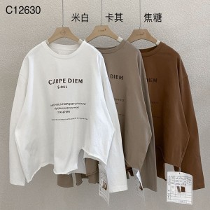 Lospassend ontwerp Minimalistische ronde collar stijl Gesnopte mouw Casual Vaste kleur katoen en linnen oversized aangepaste 12630 Sweatshirts