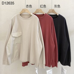 Lospassend ontwerp Minimalistische ronde collar stijl Gesnopte mouw Casual Vaste kleur katoen en linnen oversized aangepaste 12635 Sweatshirts