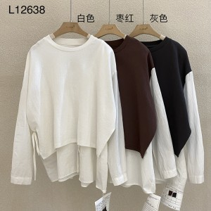 Losse-montage ontwerp Minimalistische ronde Collar stijl Stijve mouw Casual Vaste kleur katoen en linnen overspannen aangepaste 12638 Valse Sweatshirts