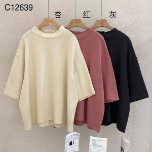 Lospassend ontwerp Minimalistische ronde collar stijl Gesnopte mouw Casual Vaste kleur katoen en linnen oversized aangepaste 12639 Sweatshirts