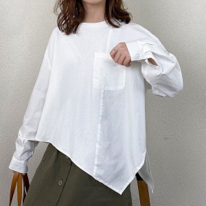 Lospassend ontwerp Minimalistische ronde collar stijl Gesnopte mouw Casual Vaste kleur katoen en linnen oversized aangepaste 12678 Sweatshirts