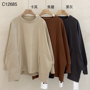 Losse-montage ontwerp Minimalistische Round Collar stijl Vaste mouw stijl Casual Vaste kleur katoen en linnen oversized aangepaste 12685 sweatshirts