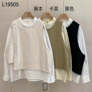 Losse-fitting design Minimalistische stijlvolle Casual Solid Color Striped Checked oversized custom 19505 Round kraag Shirt + Waistcoat