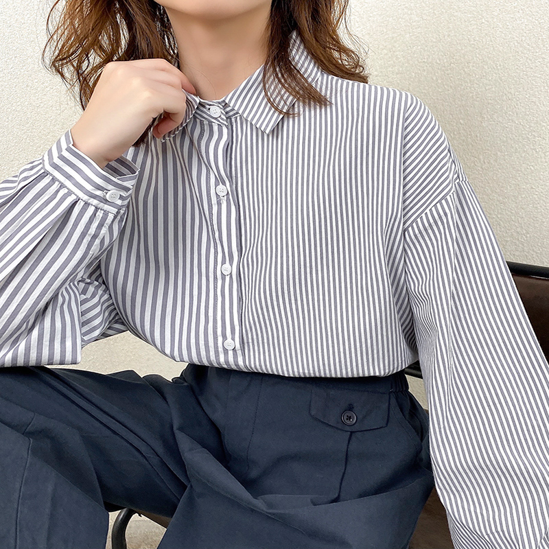 Losse-fitting design Minimalistische stijlvolle Casual Solid Color Striped Checked oversized custom 17835 Vertical Striped Shirt