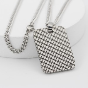 Stainkless Steel Men\'s Engravable Dog Tag Pendant met Cubic Zirconia Stone Fence Patroon Necklace
