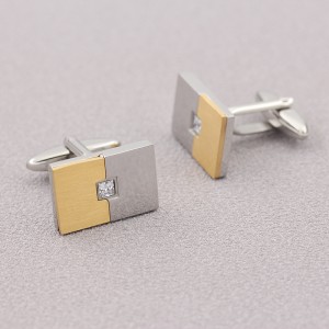 Tweekleurige 18K gouden manchetknopen van roestvrij staal met zirkonia