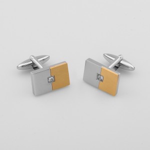 Tweekleurige 18K gouden manchetknopen van roestvrij staal met zirkonia