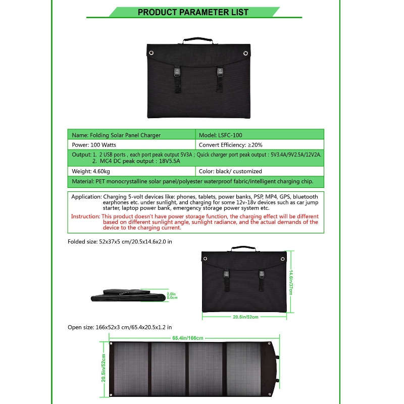 100W Solaire vouwzak