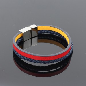 Mode lederen sieraden lederen armband Muti-Layer gevlochten lederen armband roestvrij staal