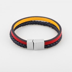 Mode lederen sieraden lederen armband Muti-Layer gevlochten lederen armband roestvrij staal