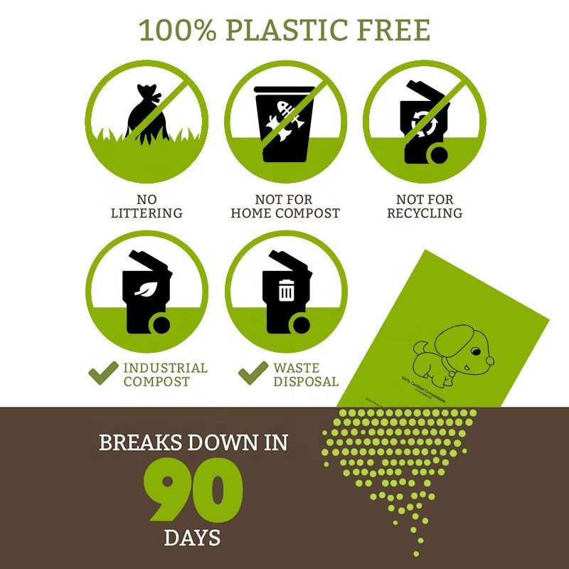 Hele Sale Compositable Disposable Pet Poop Bags Eco Friendly Dog Poop Bags Cornzetmeel Bioafbreekbare Bags