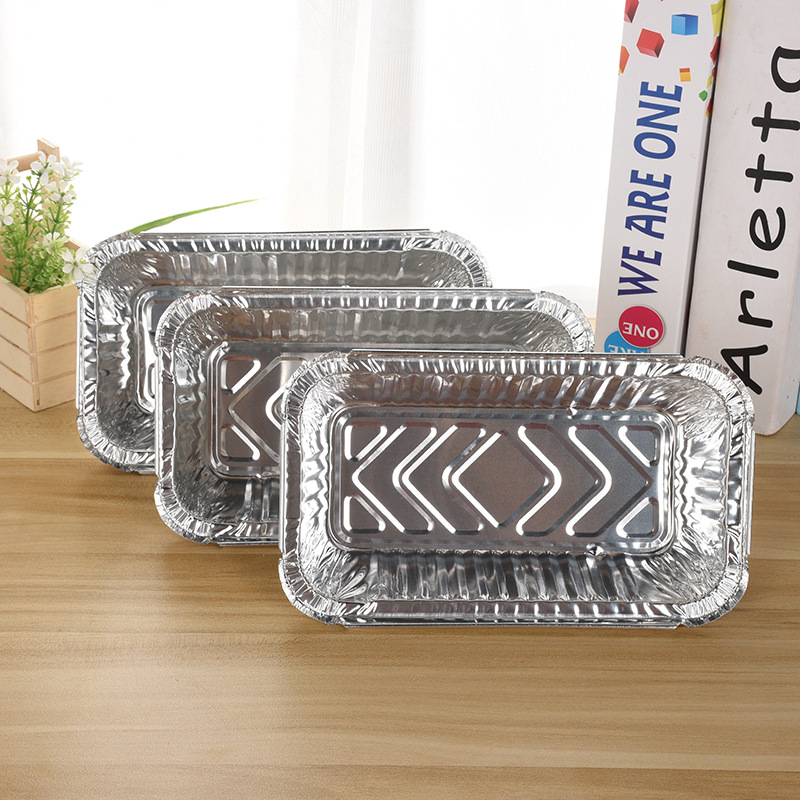 Aangepast restaurant gebruikte recycleerbare takeaway food bakplaat bakplaat doos gouden zilverkleurige aluminiumfolie containers met deksel