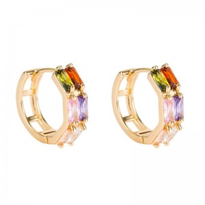 Grensoverschrijdende bron buitenlandse handel geometrische dubbele rij zirkoon oorbellen vrouwelijke koperen micro-ingelegd kleur zirkonium hiphop oorbel oorbellen groothandel