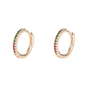 Europese en Amerikaanse persoonlijkheid mode koude wind licht ingelegd kleur zirkoon messing vergulde oor gesp cirkel oorbellen hiphop oorbel