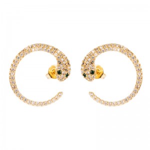 Ins Europese en Amerikaanse grensoverschrijdendenieuwe product oorbellen overdreven persoonlijkheid slangvormige oorbellen micro-ingelegd zirkoon hip-hop C-vormige slang oorbellen