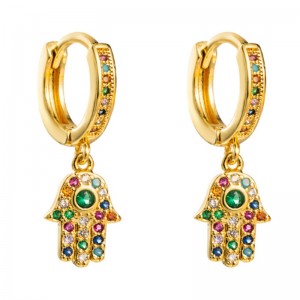 Koper micro-ingelegd gekleurde edelsteen oorbellen vrouwelijke Europese en Amerikaanse stijl trend persoonlijkheid palm oorbellen koude windnetto rode oor sieraden