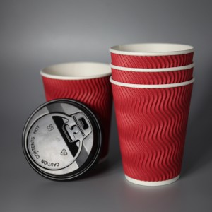 8oz 12oz 16oz Aangepaste Ontwerp Papier Cups Wegwerp Gedrukt Papier Dubbele Muur Ripple Koffiekopjes