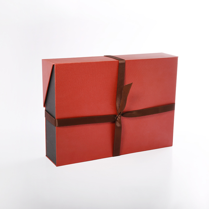 Aangepaste elegante luxe vierkante rode magnetische document dubbele laag open geschenk verpakking dozen met lint