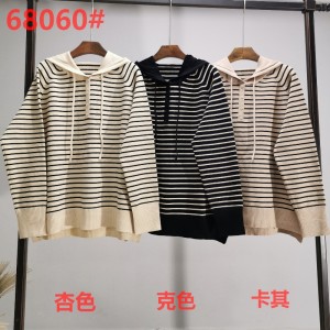 Modieuze trend Simple Leisure Joker Foundation Knit Hoodie Gestreepte Single Top 68060#