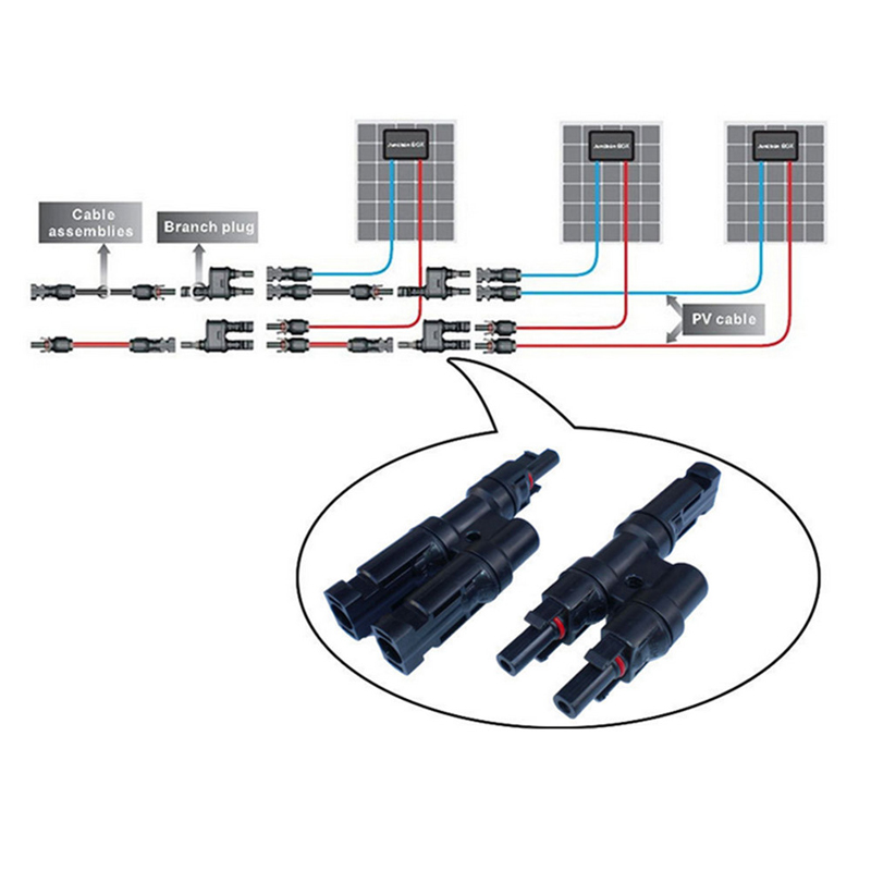 2 To1 Solar Connector Meerdere T Branch Photovoltaic Connector voor Solar Panel Connection Male en vrouwelijke connector