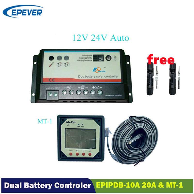 Epever Dual Battery Solar Charge Controller 10A20A Duo-batterijregelaar met afgelegen LCD-meter MT-1 EPSOLAR EPIPDB-COM
