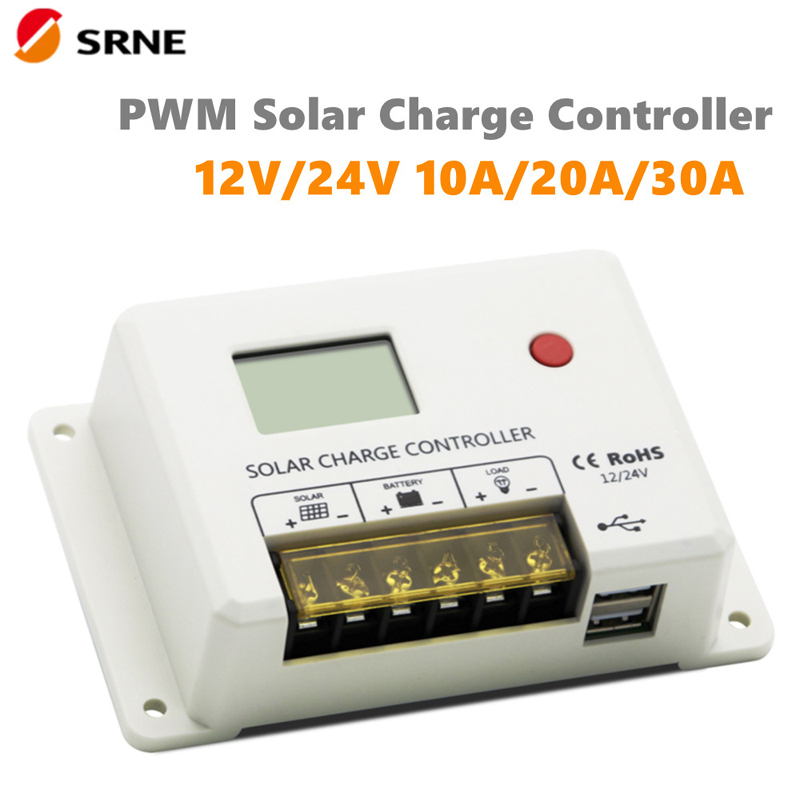 Nieuwe SRE PWM 10A 20A 30A Solar Charge Controller 12V 24V Auto LCD-scherm DUAL USB 5V/2A-poort voor lood-zuur lithiumbatterij