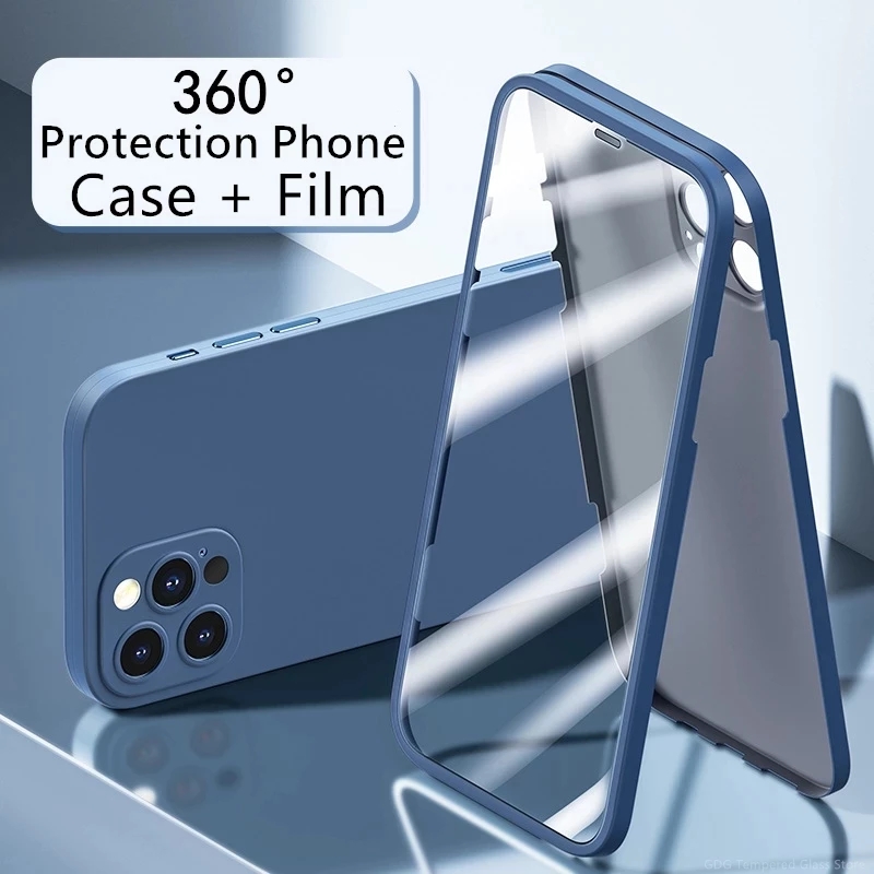 Nieuwste 360 ​​volledige telefooncase met schermbeschermer Geïntegreerde scherm Cover Glass Film voor iPhone 12 Pro Max