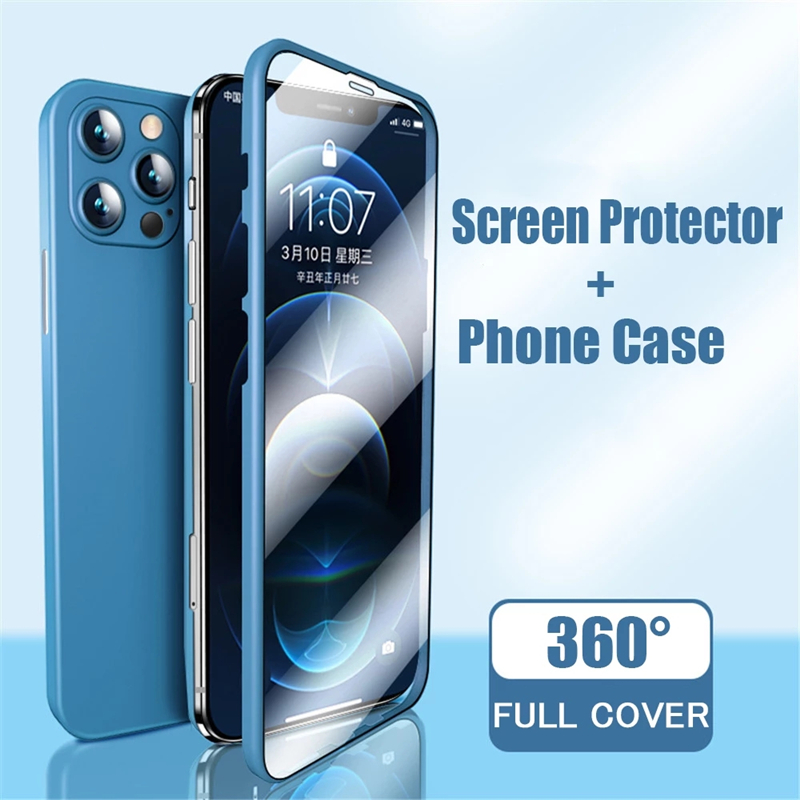 Nieuwste 360 ​​volledige telefooncase met schermbeschermer Geïntegreerde scherm Cover Glass Film voor iPhone 12 Pro Max