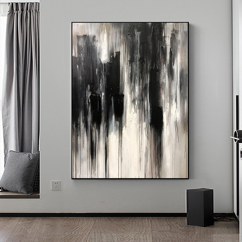 Cuadros decoratieve zwarte hand verf acryl schilderij canvas abstracte muur decor olie hangende schilderij groot