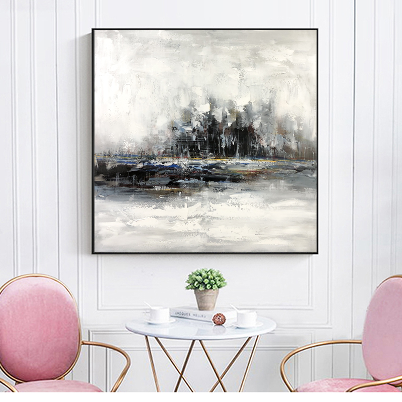 Hot Koop abstracte kunstwerken op canvas Modren zwart en wit handgemaakte olieverfschilderijen voor woonkamer wanddecoratie