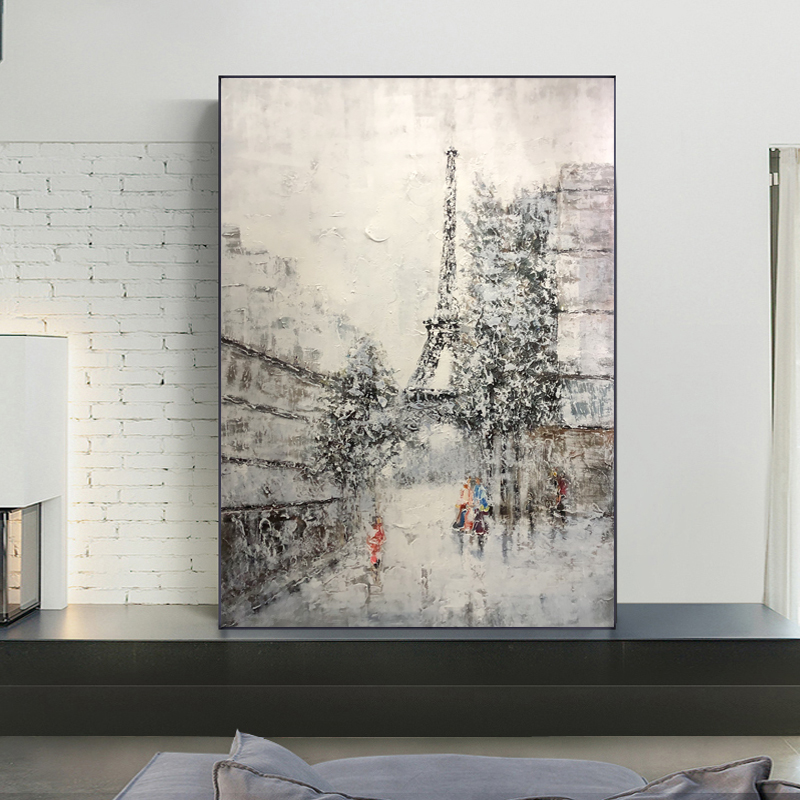 Nieuw Product Handgeschilderd kunstwerk Moderne Abstracte Stijl Muur Eiffel Landschap Decoratie Olieverfschilderij