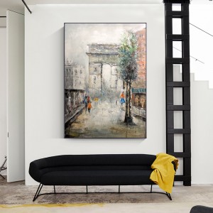 Nieuw product handgeschilderde moderne stijl muur eiffel landschap decoratie olieverfschilderij