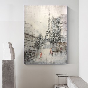 Nieuw product handgeschilderde moderne stijl muur eiffel landschap decoratie olieverfschilderij