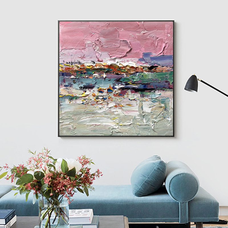 Roze kunst muur decoratieve abstracte olieverfschilderij voor slaapkamer en huis decoratieve handgemaakte olieverfschilderij