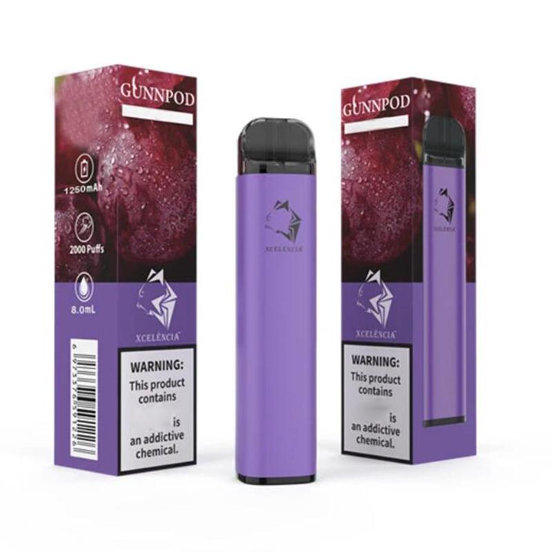 Gunnpod 2000 Puffs Pre-Filled Disposable Vape 1250mAh batterij E Sigaret Deivce 18350 8 ml Vaporizer Starter Kit vs Elf Bar 20 Flavs Pen Pod Bladerdeeg Gunpod