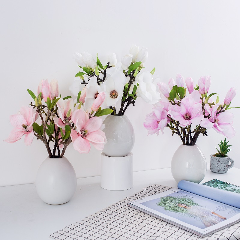Hot koop enkele tak kunstmatige zijde bloem kunstmatige magnolia bloem voor bruiloft tafel versieren